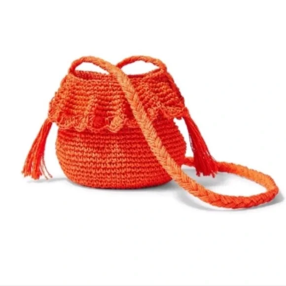 Rhode For Target Orange Crocheted Bucket Bag Crossbody Purse With Free Pouch Nwt - Picture 2 of 16